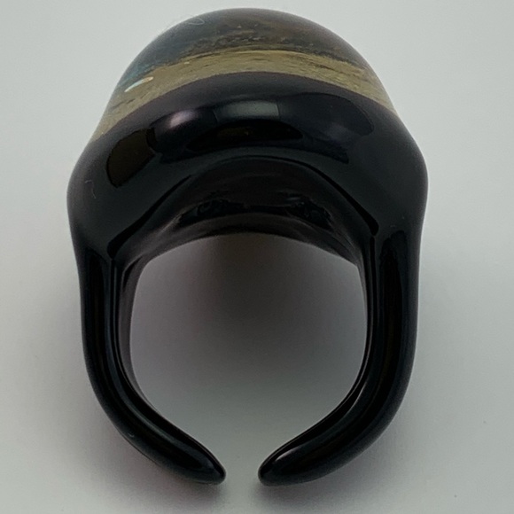 Signed Murano Black Multi Color Ring Sz 8-8.5 - Picture 5 of 5